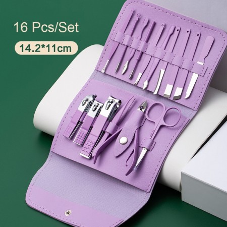 16 in 1 Premium Nail Cutter Luxury Pedicure Manicure Set (Purple)