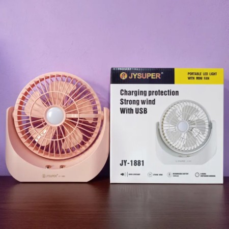 JY Super JY-1881 Lithium Rechargeable Mini Table Fan With LED Light