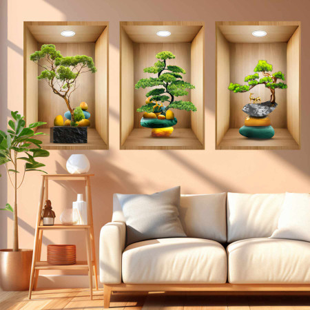 3pcs Set Artificial Tree Wall Sticker (B04)