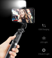 Bluetooth Remote Control Selfie Stick With Light (Black)