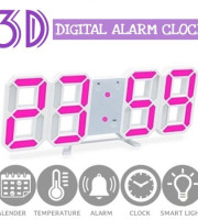 3D Digital Wall Clock LED Table Clock (Pink Color)